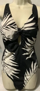 Kona Sol Women's One Piece Swimsuit 22W Black/white Palm (NEW)adjustable Straps - Picture 1 of 3
