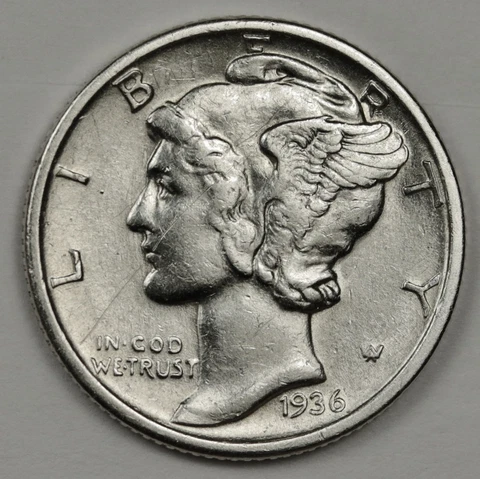 1936-s Mercury Dime.  A.U.  127999  Inventory G Cover
