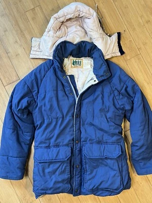 Винтажная мужская маленькая REI Co-Op с капюшоном 80-х темно-синяя зимняя куртка-парка - Изображение 1 из 4