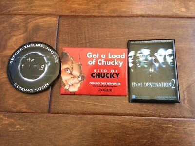3 Movie Theater Horror Movie Pin Lot Seed Of Chucky Final Destination 2 The Ring - Image 1 of 4