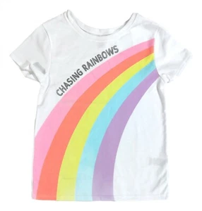 Rainbow Shirt 5T Toddler Girls Colorful Short Sleeve White T-Shirt Glitter Tee - Picture 1 of 2