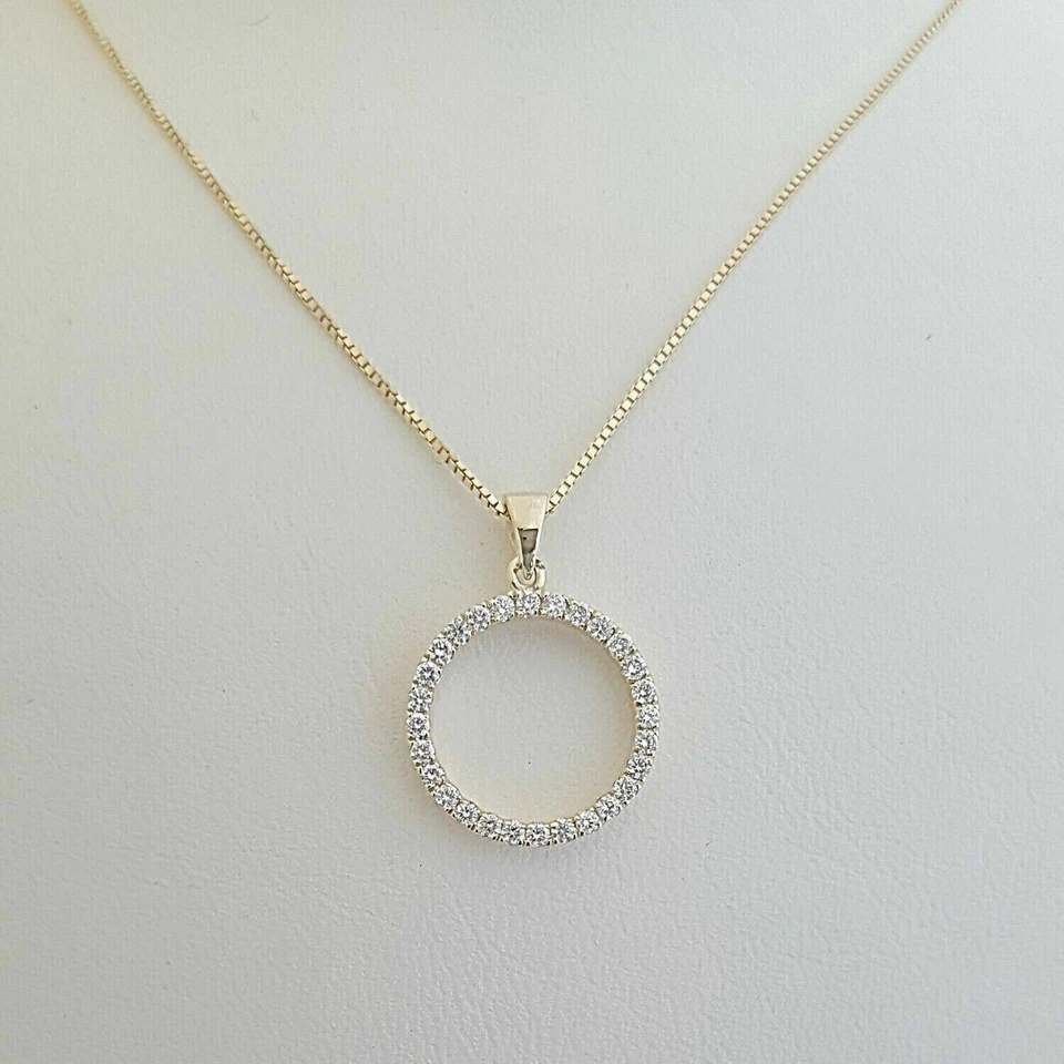 Ewigkeit Kreis 1CT Künstlicher Diamant Anhänger Gelbgold Versilbert 45.7cm - Bild 1 von 4