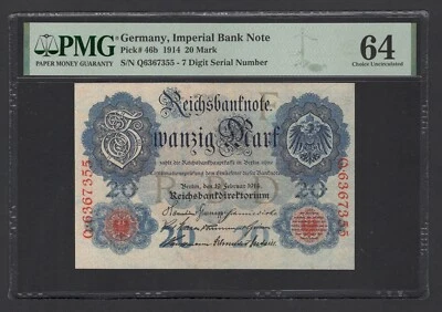 Germany 20 Mark 1914 P46b Uncirculated Grade 64 - Image 1 of 2