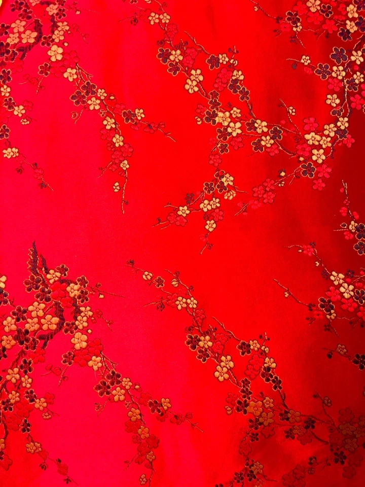 DC Bombshells Katana Red Gold Black Japanese Brocade Oriental Fabric .75 Yard - Image 1 of 1