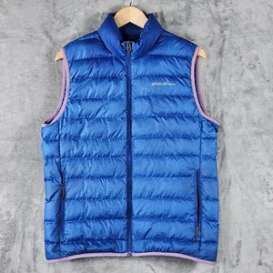 Eddie Bauer Vest Mens Medium EB650 Down Puffer Quilted Full Zip Blue Packable - Picture 1 of 9
