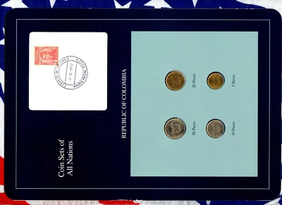 Coin Sets of All Nations Colombia w/card UNC 50,20,10 Pesos 1991 5 Pesos 1990 - Image 1 of 2