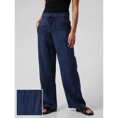 Pantalón Athleta 8 Petite Cabo Lino Retiro Pierna Ancha Lluvia Rayas ¡NUEVO! #657680 Foto 1 de 4
