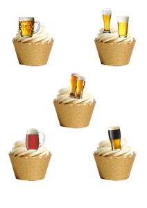 Cake Toppers Beer / Lager Drink Glasses 36 Stand Up Edible Wafer Paper Toppers - Picture 1 of 9