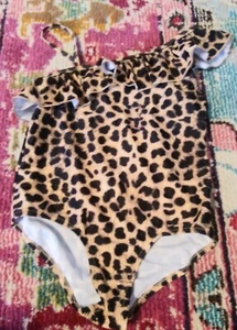 NWOT Cheetah Leopard Print ruffle shoulder swimsuit girls size 8t one piece 8 - Picture 1 of 2