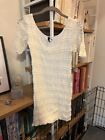 H&M White Lace Frilly Ruffle Bodycon Summer Dress Size 4