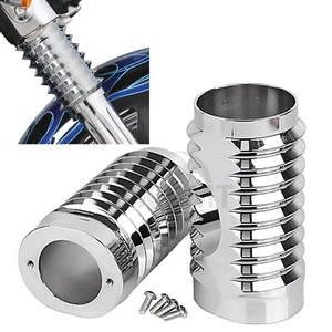 CNC Chrome Fork Slider Cover Cowbells For Harley Road King FLHR Softail FLSTN - Bild 1 von 16