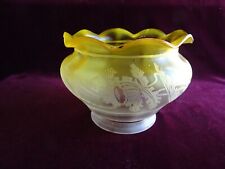 Antique Bristol Yellow Glass Gas Lamp Shade w/ Art Nouveau Floral Design, 3.5"