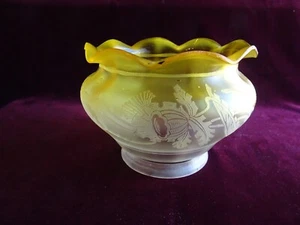 Antique Bristol Yellow Glass Gas Lamp Shade w/ Art Nouveau Floral Design, 3.5" - Picture 1 of 7