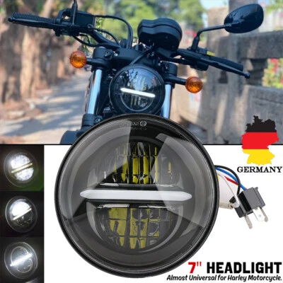 E-Geprüft 7" 50W LED Haupt Hi/Lo DRL Beam Scheinwerfer Für Harley Honda Motorrad - Bild 1 von 4