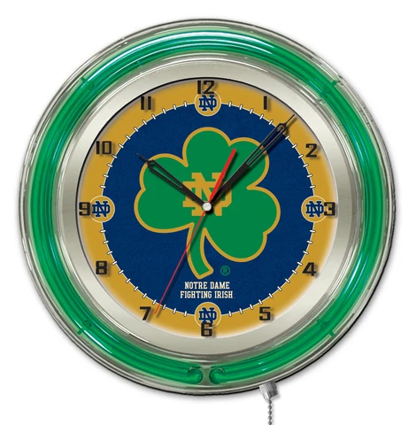 Notre Dame Fighting Irish HBS Neon Shamrock Battery Powered Wall Clock (19") Cover