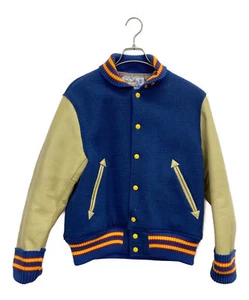 【M】 WHITESVILLE WV10934 Leather Stadium Jumper Varsity Jacket Blue x Beige - Picture 1 of 10