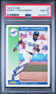 1992 SCORE #9 DARRYL STRAWBERRY DODGERS Graded PSA 10 *GEM* - Picture 1 of 2