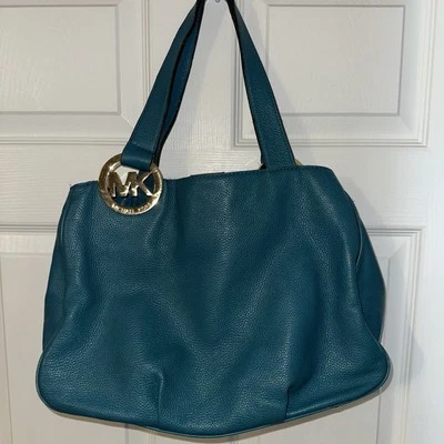 Michael Kors Fulton East West Blue/green Leather Shoulder Bag Purse - Image 1 of 4