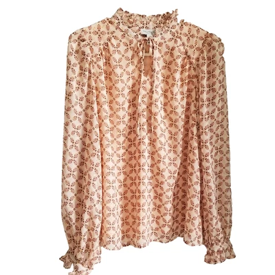 Rachel Zoe Women's Long Sleeve Blouse Size Small Pink Gold Floral Blouson Sleeve - Image 1 of 4