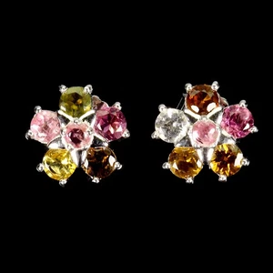 Black Friday 925 Sterling Silver Earrings Round Tourmaline 3.5mm Natural Jewelry - Picture 1 of 13