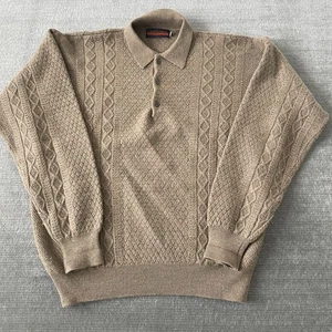 Vintage 80er Pullover Pulli Polo Knopf Wolle Freizeit Grandpacore Zopfmuster - Bild 1 von 8