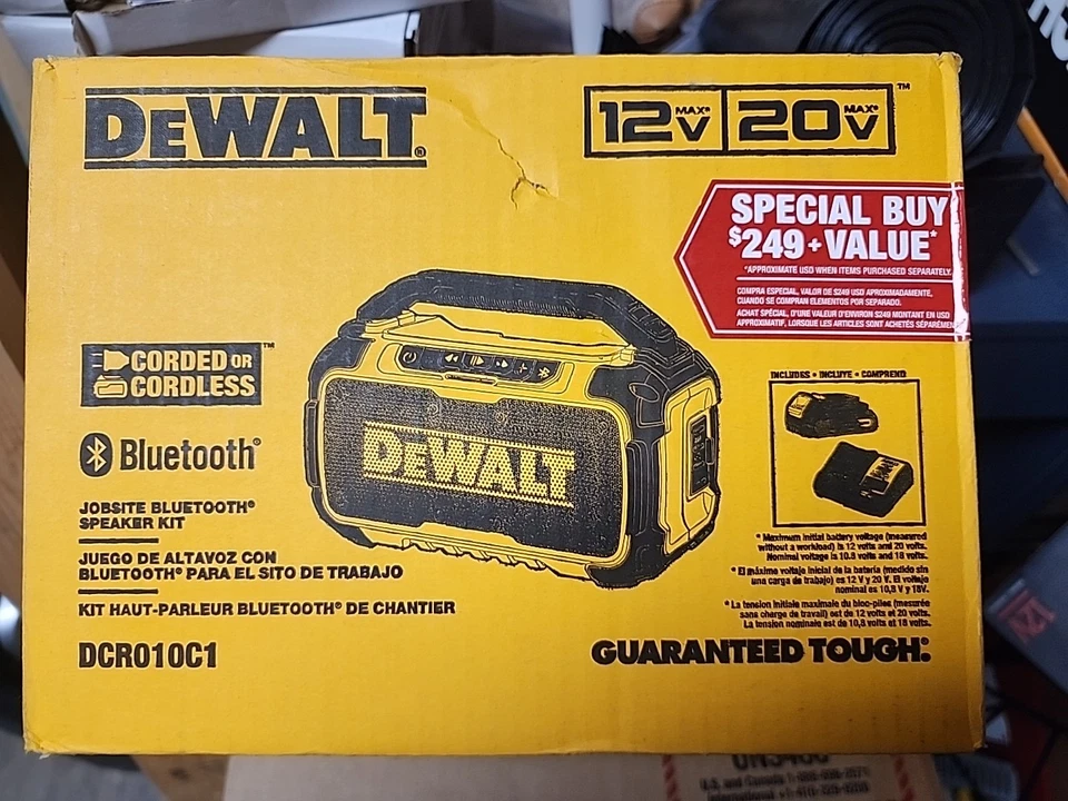 Dewalt DCR010C1 12V/20V JOBSITE BLUETOOTH SPEAKER KIT (CORDED OR CORDLESS)