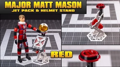 Major Matt Mason Jet Pack e Suporte de Exibição de Capacete "Branco/Vermelho" Novo!! - Imagem 1 de 4