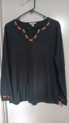 MERCER STREET STUDIO WOMANS BLACK T-SHIRT LONG SLEEVES PUMPKINS SIZE XL - Image 1 of 3
