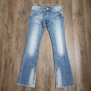 Rock Revival Gwen Easy Boot Jeans Size 26 30x33 Bootcut Jeweled Flap Pockets - Picture 1 of 19