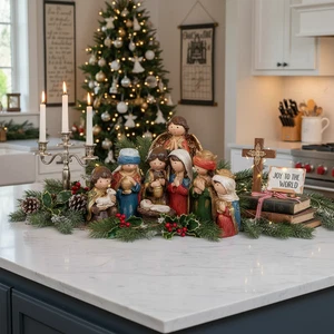 Harz betende Krippe Weihnachtsfigur religiöse Weihnachtsdeko Geschenk - Bild 1 von 5