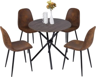 80cm Round Dining Table & 4 Chairs Set – Modern Kitchen, Bistro & Patio - Image 1 of 4