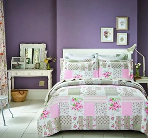 Patchwork Floral Bed Throw 240x260cm + 2 Pillowcases – Soft Quilt Coverlet (D1) - Picture 1 of 1