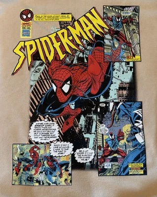 Marvel Spider-Man Hoodie VTG Graphic Comic Book Print w/Kangaroo Pocket Tan Soft - Image 1 of 4