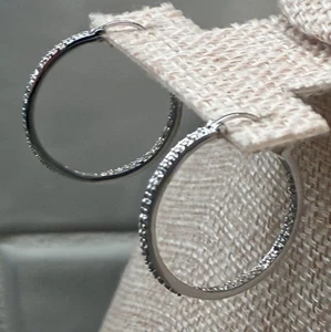 Classic Silver Tone Faceted Edge Hoop  Earrings L4 - Picture 1 of 7
