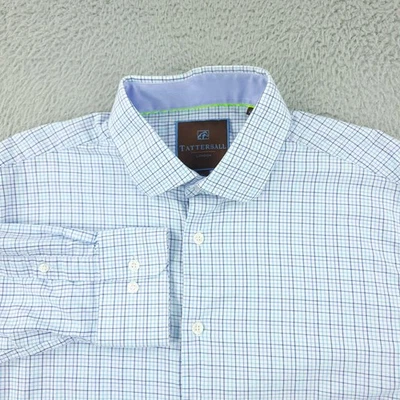 Tattersall London Dress Shirt Mens 16.5 34/35 Blue White Check Long Sleeve - Image 1 of 4