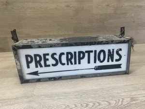 Antique Pharmacy Drug Store Advertisign Sign Prescriptions DBL Sided W/ Arrow - Picture 1 of 10