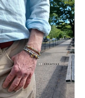 Nuevo Hombre Jaspe Dálmata Natural con Pulsera Acero Inoxidable Foto 1 de 4