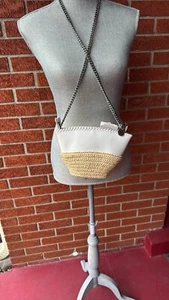 Stella McCartney falabella small shoulder bag crossbody half moon raffia chalk  - Picture 1 of 10