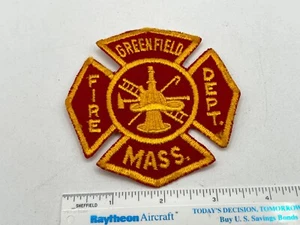 Vintage Greenfield, Massachusetts MA Fire Department Patch 3 1/2 x 3 1/2 Inches - Picture 1 of 3