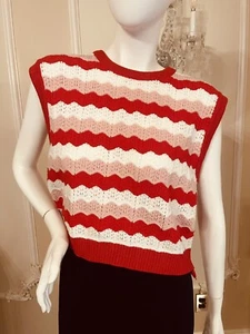 MILLY Seashell Scalloped-knit Jumper Vest Tomato Ecru Blush Size L - Picture 1 of 12