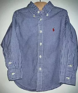 Ralph Lauren Polo Navy and White Gingham Long Sleeve Button Up Shirt Size 4 - Picture 1 of 4