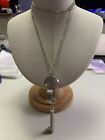Stunning Silver Tone Tassel Chain Pendant On Long Curb Chain Necklace 