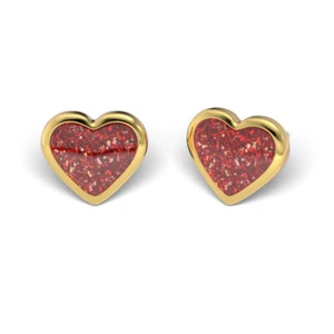 STUDEX Medical Ear Studs Gold Plated HEART GLITTER Red Surgical Steel Ø4mm - Picture 1 of 6