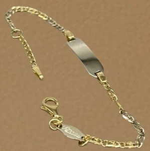 BRACCIALE PER BAMBINI DI ORO GIALLO E BIANCO 18 KT NUOVO BICOLORE CON TARGHETTA. - Imagen 1 de 14