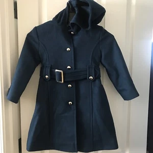 NWOT Rothschild Blue Silver Buttons Hood Overcoat Dress Coat Jacket Girls Size 4 - Picture 1 of 5