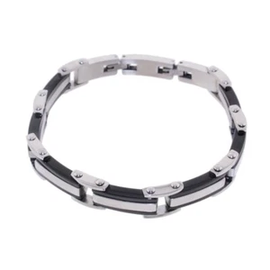 Herren Edelstahl Gliederarmband mit schwarzer Ionenplatte 8,5" - Bild 1 von 2