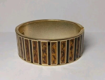 Pulsera abrazadera a rayas esmaltada marrón vintage Foto 1 de 4