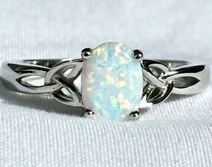 Silver  925 Lab White Opal Ring  Size 7 - Picture 1 of 7