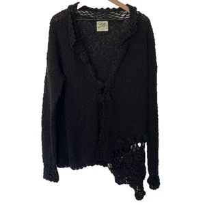 Carraig Donn | Irish Linen Cotton Hand Knit Boucle Crochet Lace Cardigan Large - Picture 1 of 15