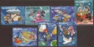Maldivas-1988 Disney Exploración Espacial-7 Juego de Estampillas Scott #1733-9 13e-471 - Imagen 1 de 1